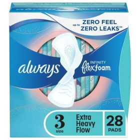 Always Infinity Feminine Pads for Women Extra Heavy Flow with Wings Unscented;  28 Ct Size 3